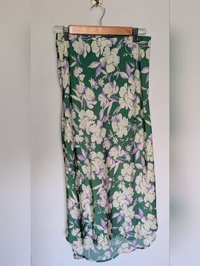 Silky Green Floral Midi Skirt